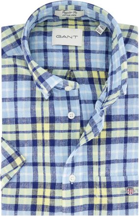 GANT Overhemden, Heren, Blauw, L, Casual korte mouw blauwe overhemd