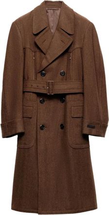 Prada Cappotto doppiopetto in lana con cintura - Marrone