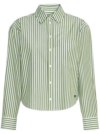 Weekend Vertical Olive Green and White Striped Cropped Shirt