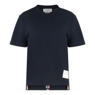 Thom Browne T-Shirts, female, Blue, XS, Cotton Crew-Neck T-Shirt