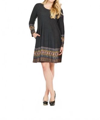 Papillon Ditsey Boho Border Print Swing Dress In Navy