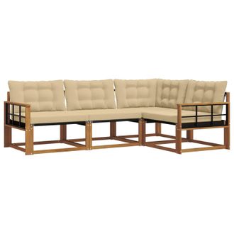 vidaXL Conjunto De Sof&aacute;s De Exterior Con Coj&iacute;n 4 Pcs Natural Y Beige Vidaxl
