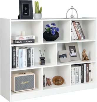 Costway Costway Estanteria Blanca Con 8 Cubos, Libreria Estanteria De 3 Niveles, 122 X 32 X 93 Cm, Estanteria Libros Habitacion Sala Dormitorio