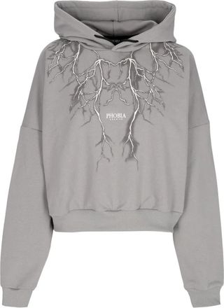 Phobia Archive Lightning Crop Hoodie - Dames - Hoodies - Grijs - L - Katoen - Hoodies & sweatvesten