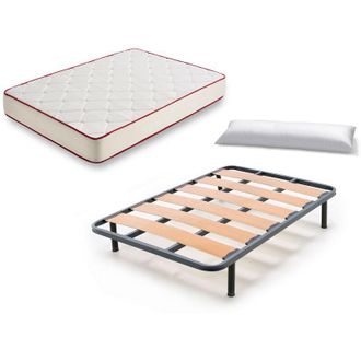 HOGAR 24 Hogar24 - Somier Lama Ancha + Colch&oacute;n Viscoferta + Almohada Fibra Resinada - Patas 32 - 90x180