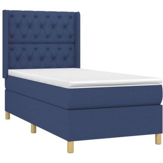vidaXL Cama Box Spring Colch&oacute;n Y Luces Led Tela Azul 80x200 Cm Vidaxl