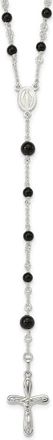 Diamond2Deal Sterling Silver Polished Black Onyx Rosary Necklace 33