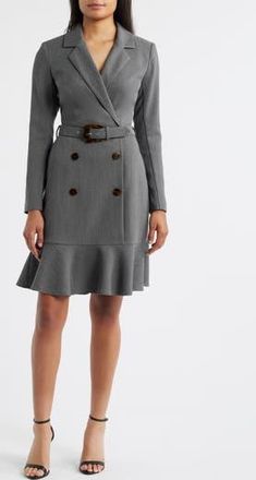 Eliza J Long Sleeve Blazer Dress in Grey at Nordstrom Rack, Size 14