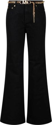 Michael Kors Flare Jeans met Kettingriem - Dames - Wijde Broeken - Zwart - XS - Katoen - Broeken