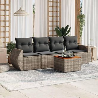 vidaXL Juego De Sof&aacute;s Jard&iacute;n Con Cojines 5 Pzas Rat&aacute;n Sint&eacute;tico Gris Vidaxl