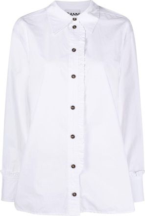 Ganni button-up shirt - women - Organic Cotton - 42 - White