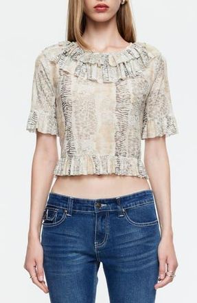 Lioness First Light Print Frill Collar Crop Top in Multi Animal at Nordstrom Rack, Size X-Small
