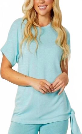 French Kyss Side-Tie Crew Neck Top In Turquoise