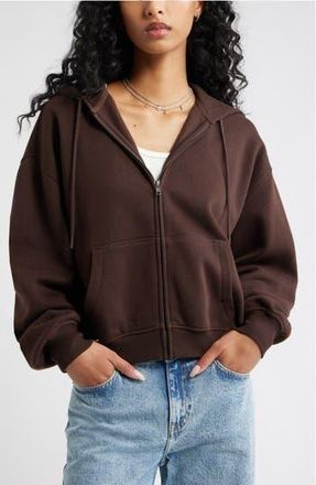 BP. Relaxed Cotton Blend Zip Hoodie in Brown Coffee at Nordstrom Rack, Size Small