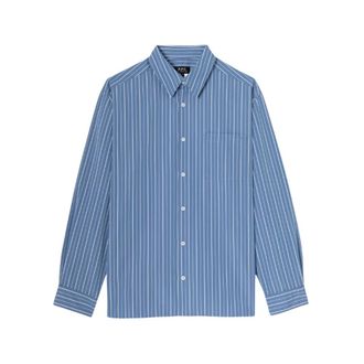 A.P.C. Malo Logo Shirt - Heren - Casual Overhemden - Blauw - L - Katoen - Overhemden