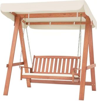 Costway Costway - Outdoor 2-Seat Swing Bench Patio Wood Porch Swing w/ Canopy & Cushions