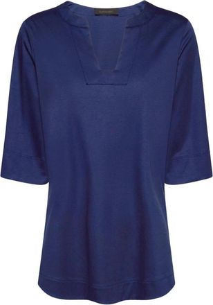 Elena Miro Relaxed Fit Katoen V-hals T-shirt - Dames - Blouses - Blauw - XS - Katoen - Overhemden