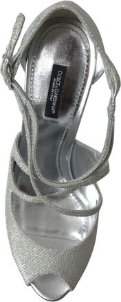 Dolce & Gabbana Womens Shimmer Finish Heel Silver Leather Polyester