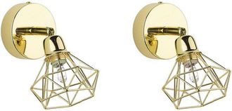 Beliani Conjunto De 2 L&aacute;mparas De Pared Pantalla De Jaula De Metal Dorado Posici&oacute;n Den Luz Ajustable Moderno Erma