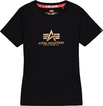 Alpha Industries T-Shirt ALPHA INDUSTRIES New Basic T-Shirt BL FP W, Damen, Gr. S, schwarz (schwarz, gold), Obermaterial: 100% Baumwolle, Shirts T-Shirt