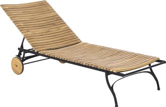 Beliani Tumbona De Madera Con Respaldo Reclinable En 5 Posiciones Estructura De Acero Y Madera De Acacia Marr&oacute;n Claro Lascari