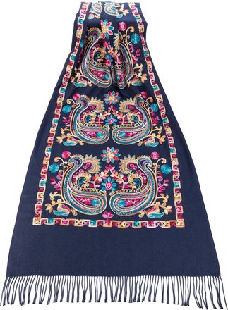 World of Shawls Beautiful Embroidered Pashmina Feel Wrap Scarf Scarves Stole Shawl Hijab (Navy Blue)