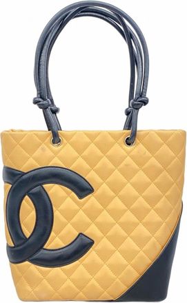 Chanel Beige Black Leather Tote Bag (Pre-Owned)