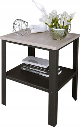 OEM Mesa Auxiliar Atornillable Con Estante, Estilo Loft Industrial Para Sala De Estar, 40x40x45 Cm, Color Negro + Roble Sonoma