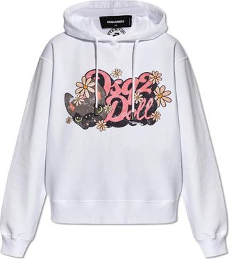 Dsquared2 Bedrukte hoodie - Dames - Hoodies - Wit - L - Katoen - Hoodies & sweatvesten