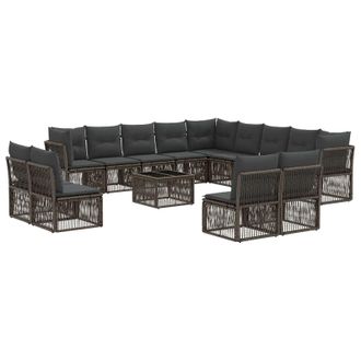vidaXL Conjunto De Sof&aacute;s De Jard&iacute;n 14 Pcs Gris Rat&aacute;n Sint&eacute;tico Vidaxl