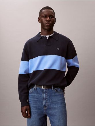 Calvin Klein Jeans Calvin Klein Mens Cotton Relaxed Polo Sweater - Navy - 2XL