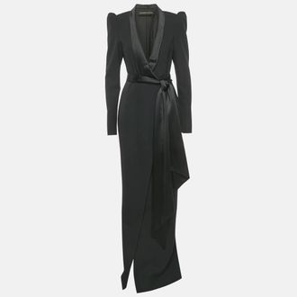 Alexandre Vauthier Black Satin Collar Crepe Tailored Long Dress