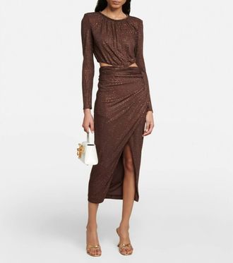 Self Portrait Hot Fix Midi Dress In Brown