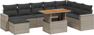 vidaXL Set De Muebles De Jard&iacute;n 9 Pzas Y Cojines Rat&aacute;n Sint&eacute;tico Gris Vidaxl