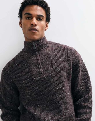 Abercrombie & Fitch maglione casual in maglia con mezza zip, marrone sale e pepe