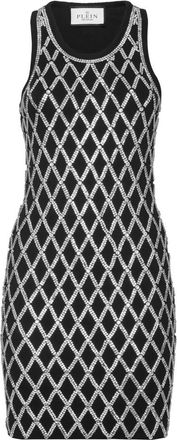 Philipp Plein Short Tank Dress Crystal Net - Dames - Korte kleedjes - Zwart - M - Katoen - Kleedjes
