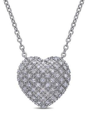 Delmar Cluster Diamond Heart Pendant Necklace - 0.98ct. in Silver at Nordstrom Rack