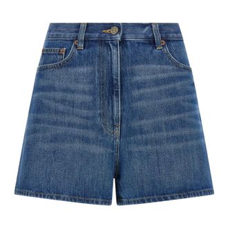 Valentino Garavani Denim Shorts, female, Blue, Size: W26 Denim Shorts with V Gold