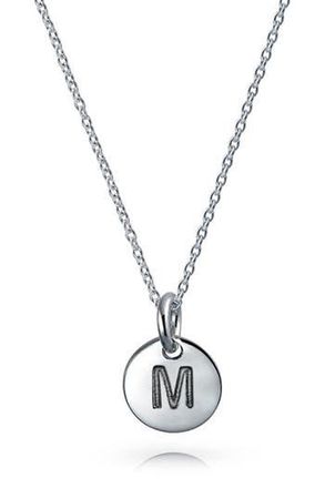 Bling Jewelry Minimalist Sterling Silver Initial Pendant Necklace in Silver - M at Nordstrom Rack