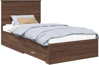 vidaXL Estructura De Cama Con Caj&oacute;n Roble Marr&oacute;n Y Plata 90 X 200 Cm Vidaxl