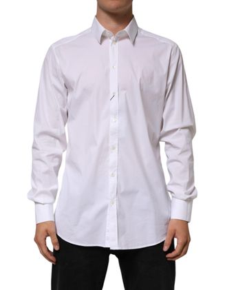 Dolce & Gabbana Mens White Cotton Gold Long Sleeves Formal Shirt Nylon Elastane