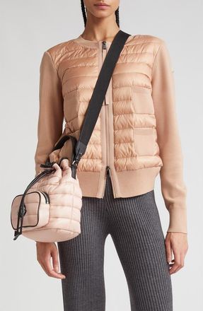 Moncler Mixed Media Quilt Front Wool Cardigan in Dark Pink at Nordstrom, Size X-Small