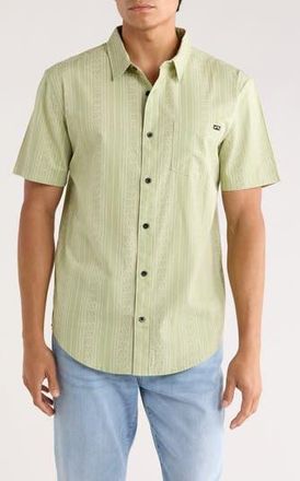 Billabong Low Tide Short Sleeve Cotton Button-Up Shirt in Sage Frost at Nordstrom Rack, Size X-Large