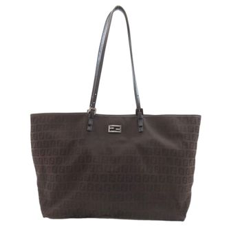 Fendi Zucchino Dark Brown Canvas Tote Bag (Pre-Owned)