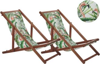 Beliani Set of 2 Folding Deck Chairs ANZIO with Replacement Fabrics Animal Motif Acacia Wood Dark Brown