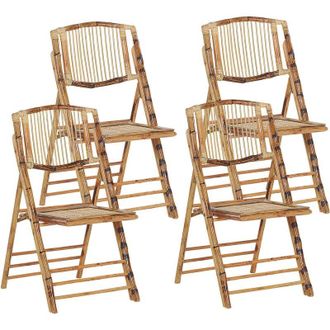 Beliani Conjunto De 4 Sillas Plegables De Comedor De Mimbre Color Marr&oacute;n Claro Estilo Boho Trentor