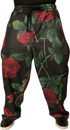 Dolce & Gabbana Black Floral Polyester Jogger SweatMens Mens Pants