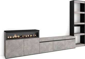 Skraut Home Skraut Home - Muebles De Sal&oacute;n Para Tv, Conjunto De Muebles Comedor, 310x186x35cm, Para Tv Hasta 65, Chimenea El&eacute;ctrica, Estilo Moderno, Gris Cemento
