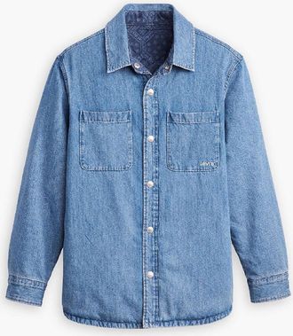 Levi's Mens Levis Bryant Snap Button Solid Patterned Overshirt in Greenpoint - Blue - Size X-Large