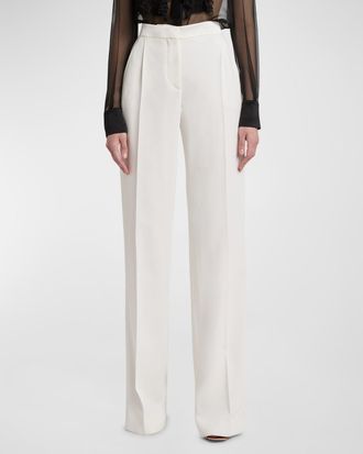 Alberta Ferretti Pleated Straight-Leg Canvas Trousers